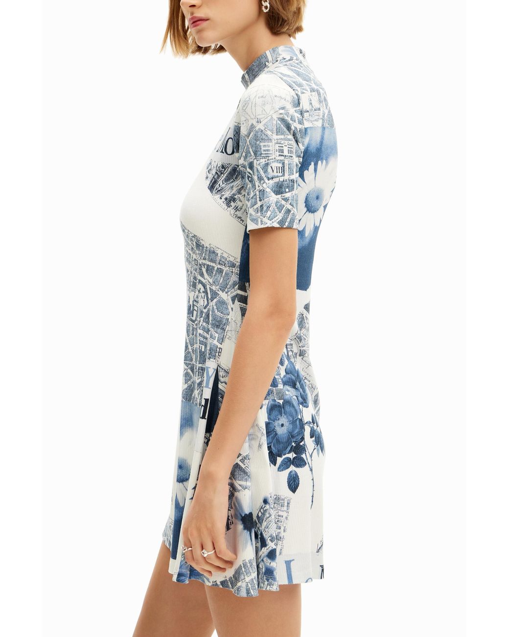 Desigual Blue Short Map Skater Dress, Viscose