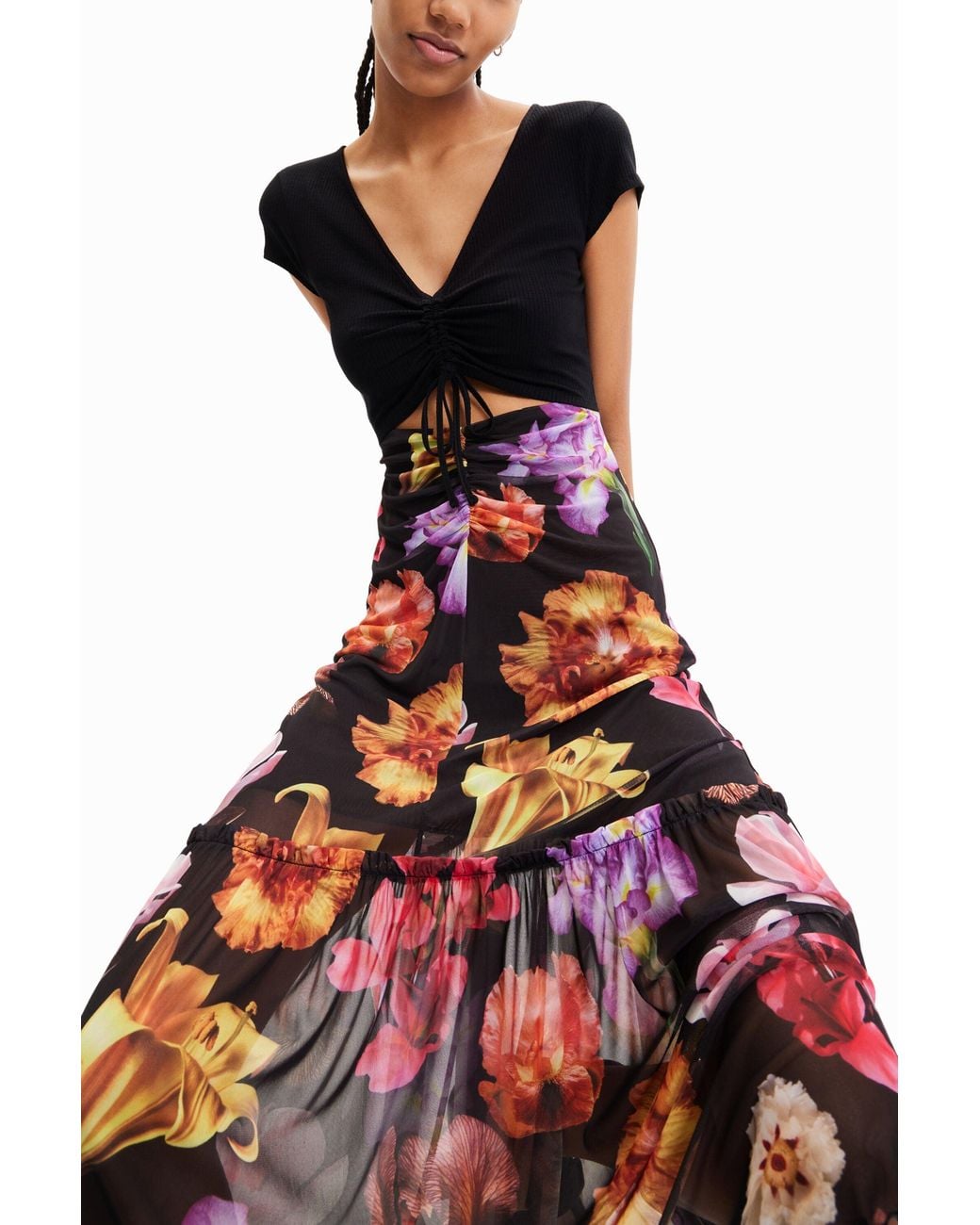 Desigual Red M. Christian Lacroix Combination Floral Long Dress