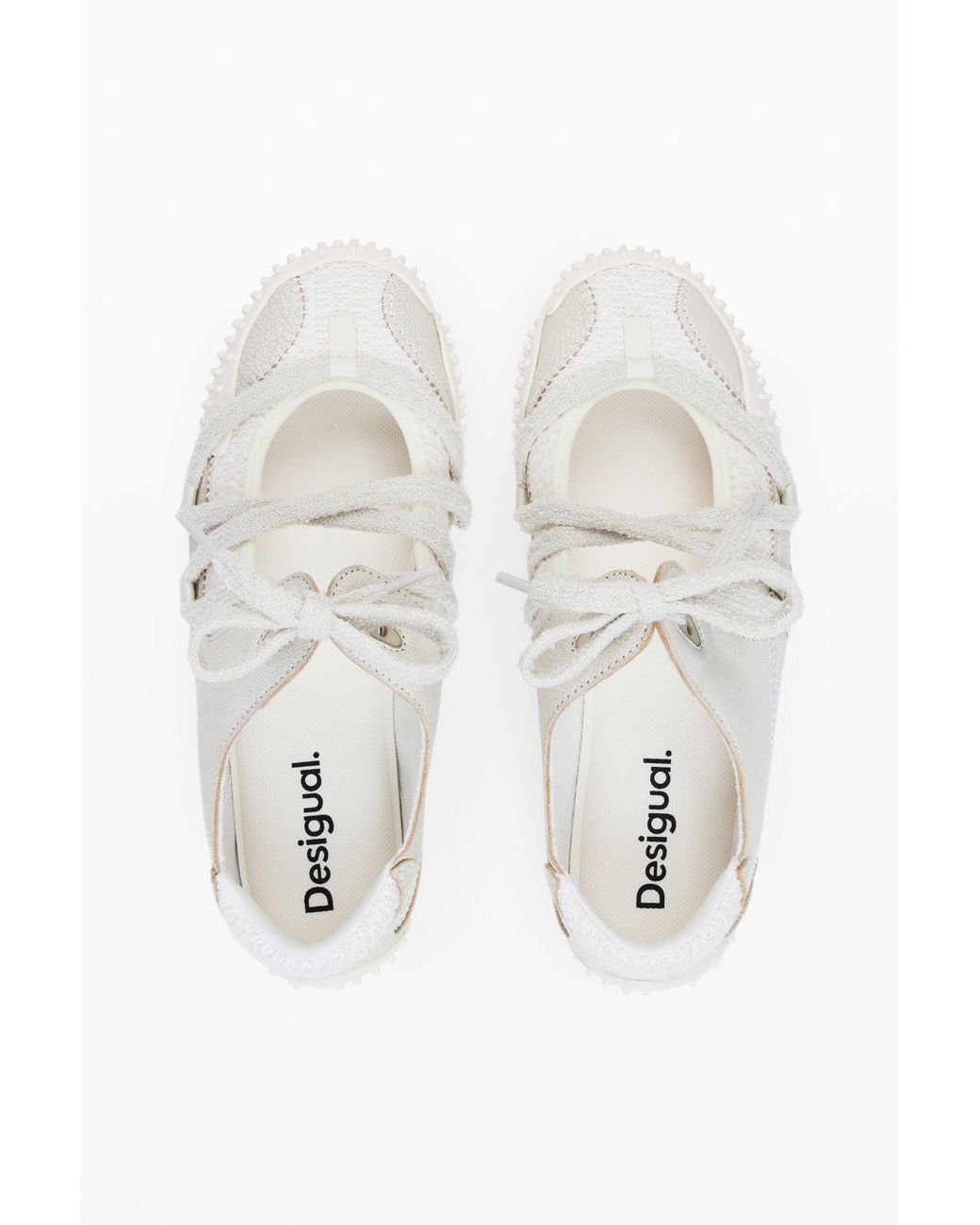 Desigual White Raw Fabric Sneaker, Cow Leather