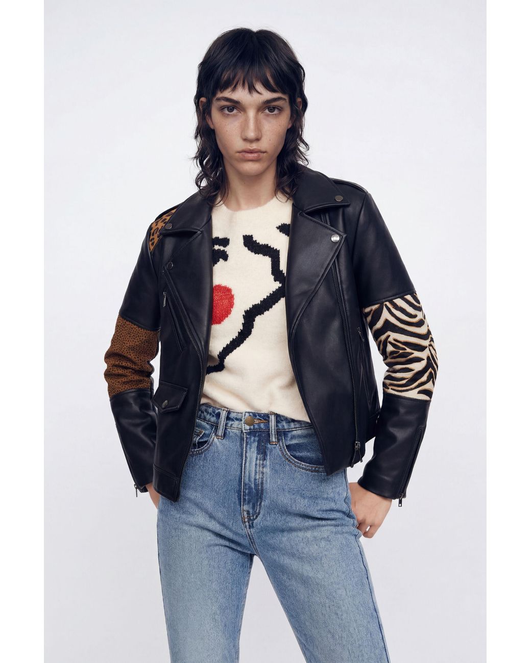 Desigual Black Patchwork Leather Biker Jacket