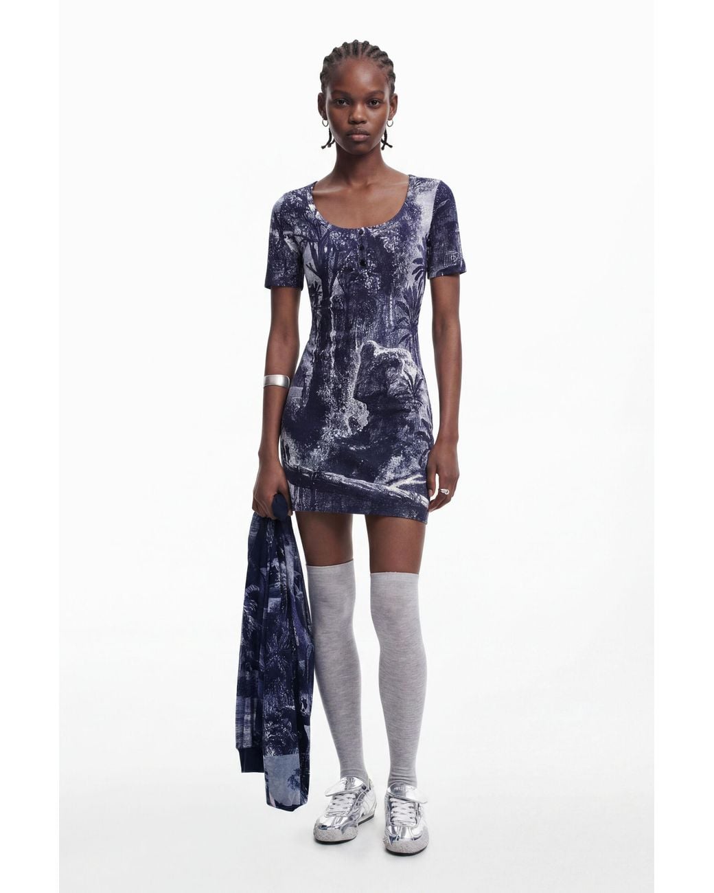 Desigual Blue Dress Designed By Mr. Christian Lacroix, Cotton