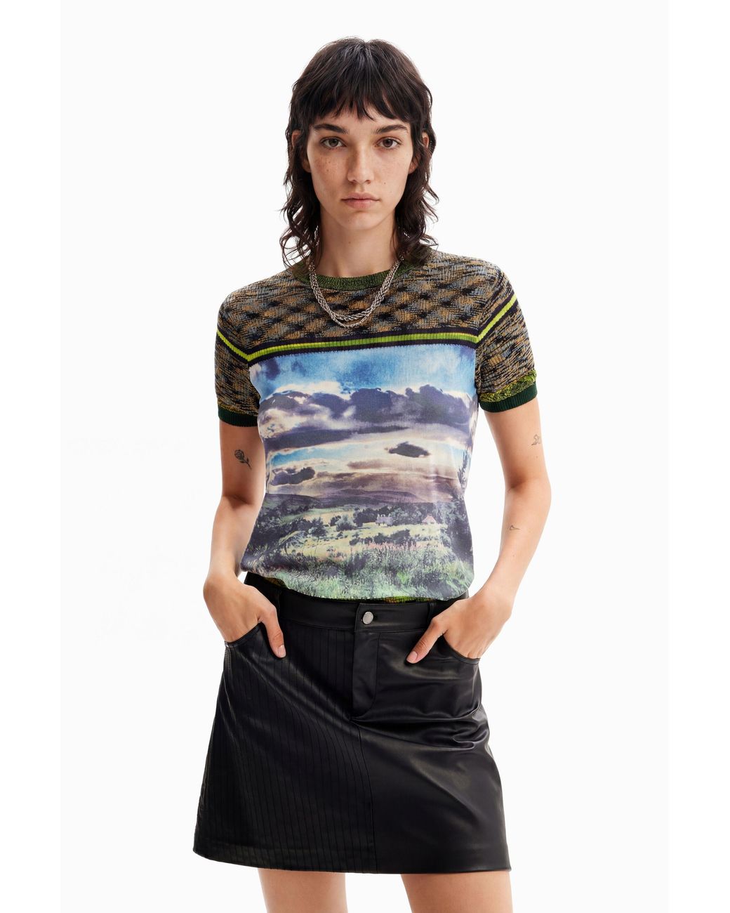 Desigual Black Knit Landscape T-Shirt