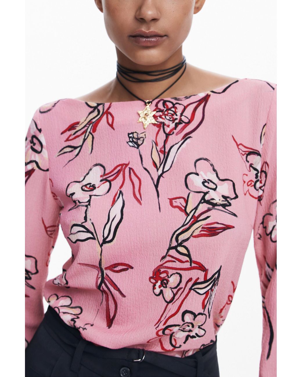 Desigual Pink Floral Blouse, Polyester