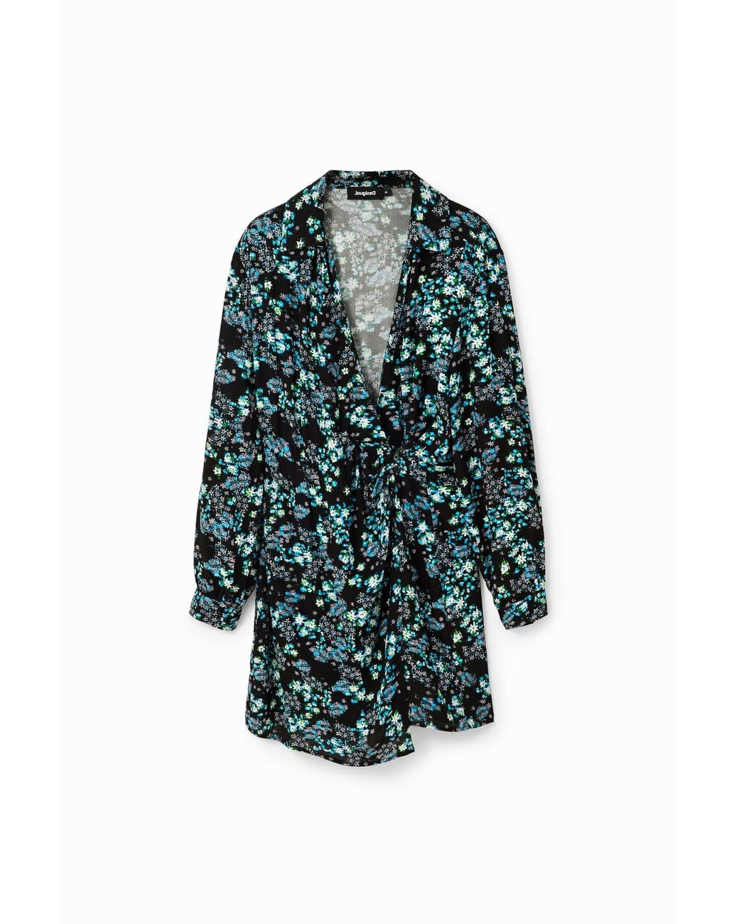 Desigual Green Short Floral Wrap Dress, Viscose