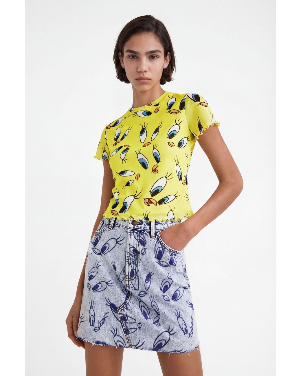 Desigual Blue Tweety Denim Mini Skirt, Cotton