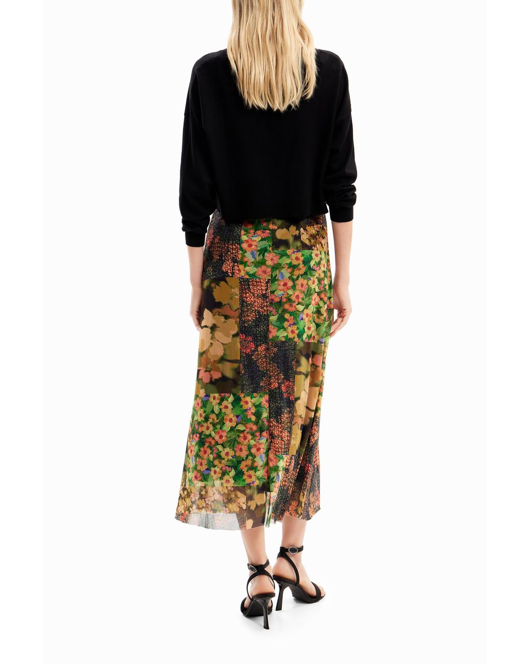 Desigual Black 2-In-1 Patchwork Midi Dress