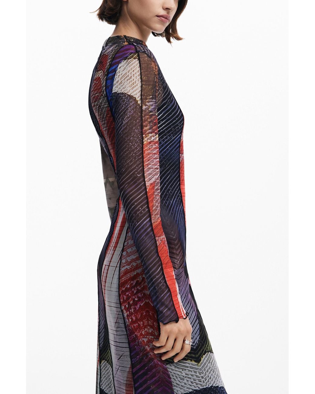 Desigual Multicolor Printed Tulle Midi Dress, Polyester