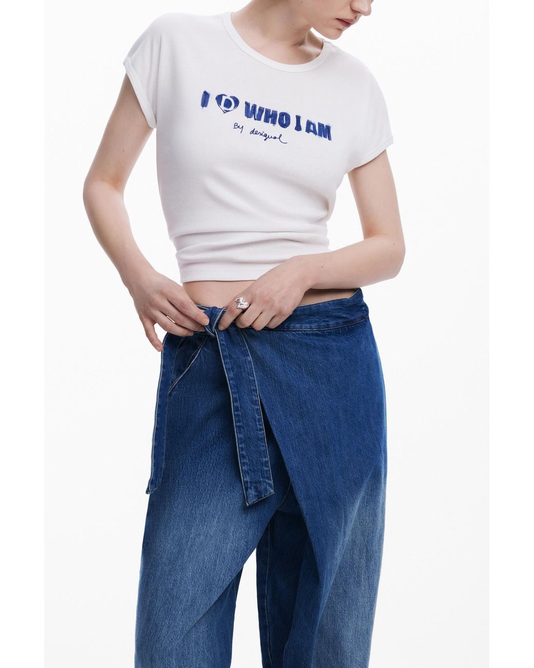 Desigual Blue Baggy Wrap-Style Jeans, Cotton