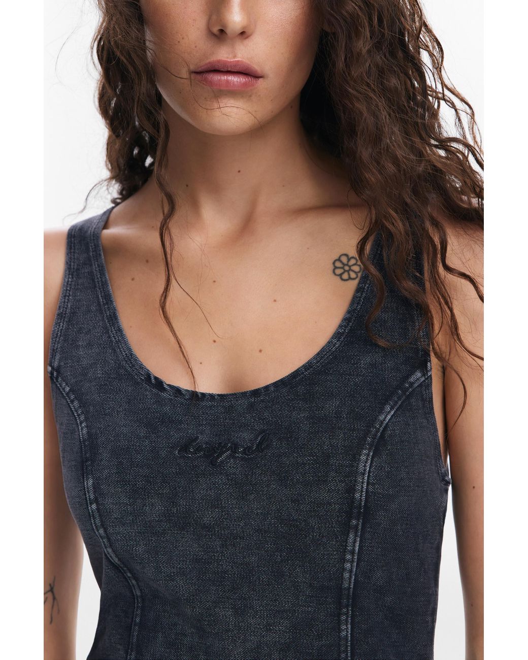 Desigual Blue Washed-Effect Denim Dress, Cotton
