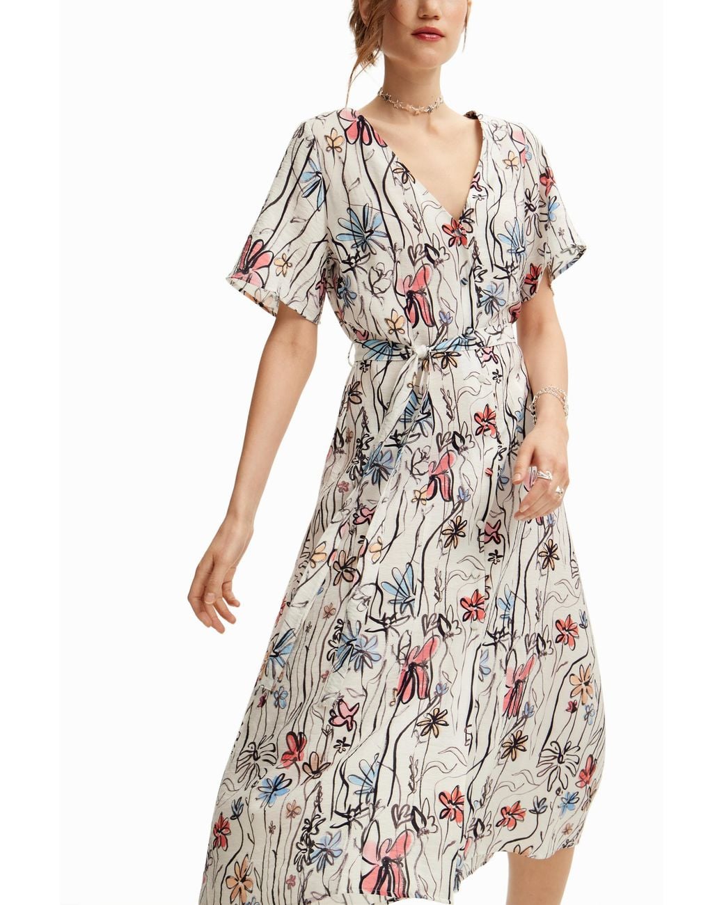 Desigual White Wrap Dress With Flowers