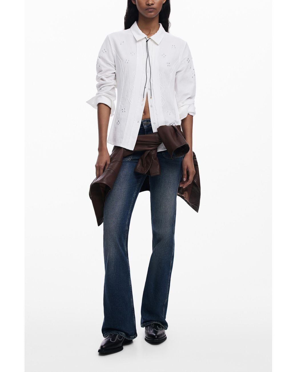 Desigual White Fitted Shirt With Embroidery