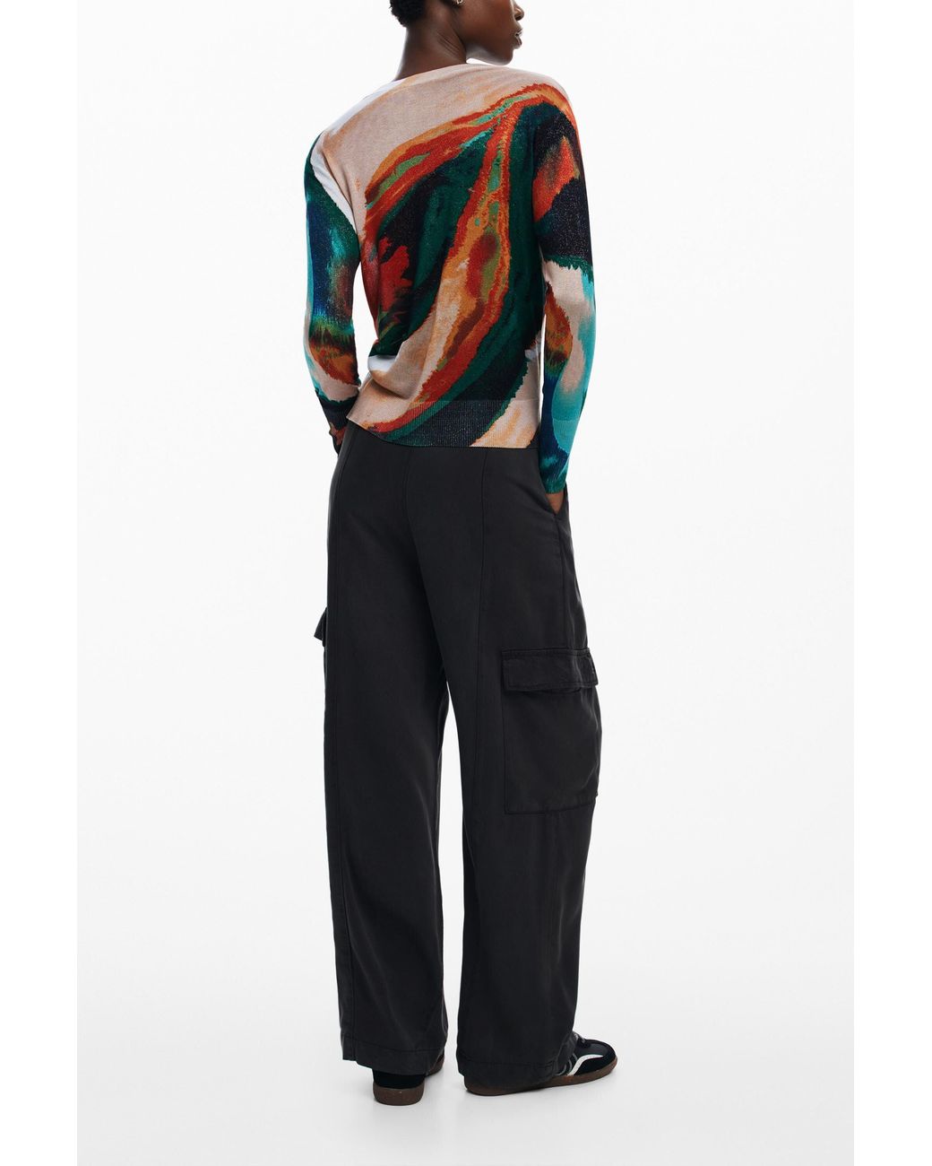 Desigual Green Fine Knit Arty Faded Sweater