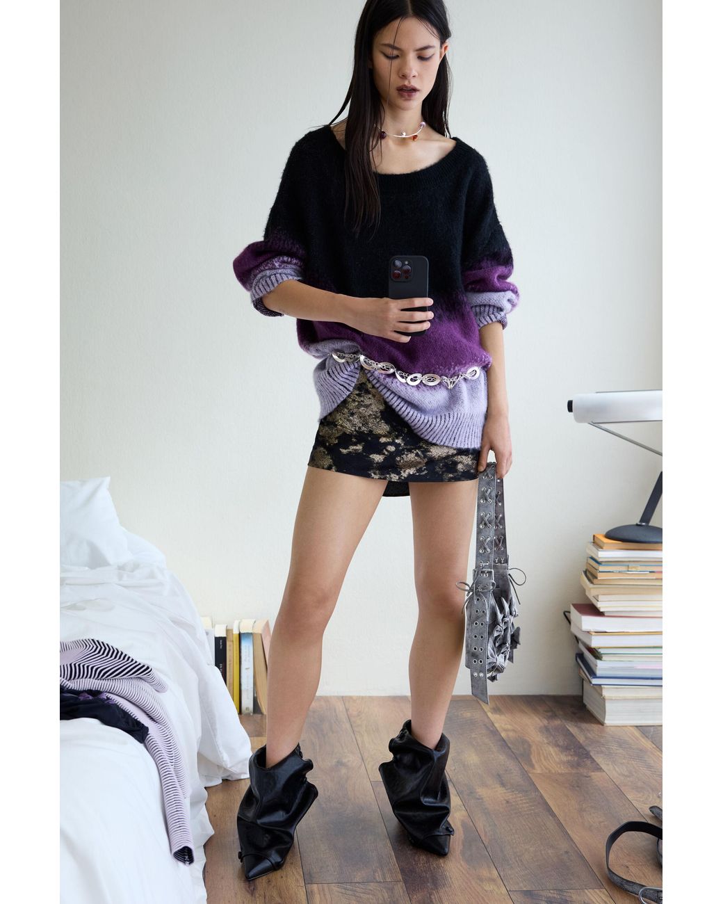 Desigual Red Gradient Knit Sweater