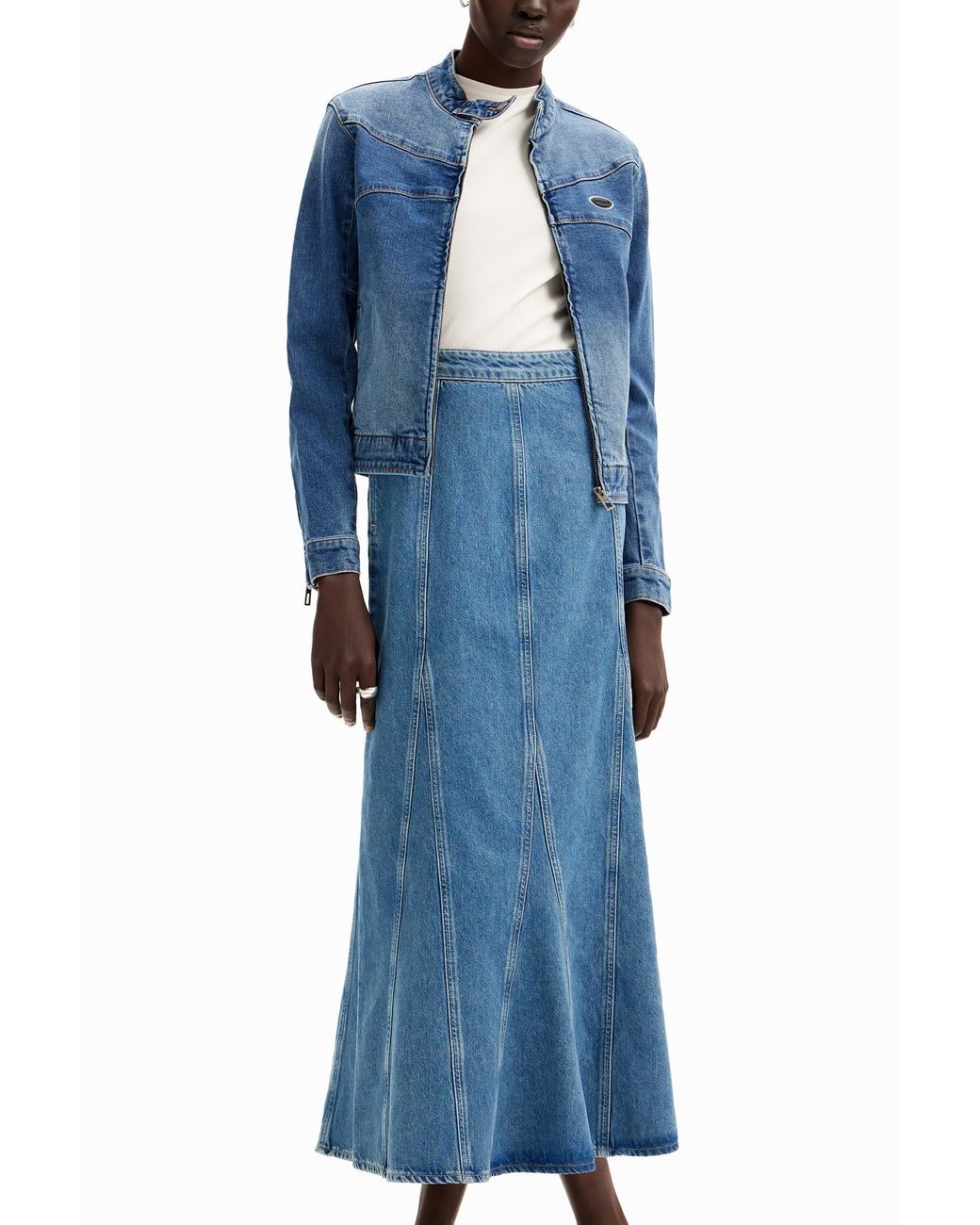 Desigual Blue Long Denim Skirt, Cotton