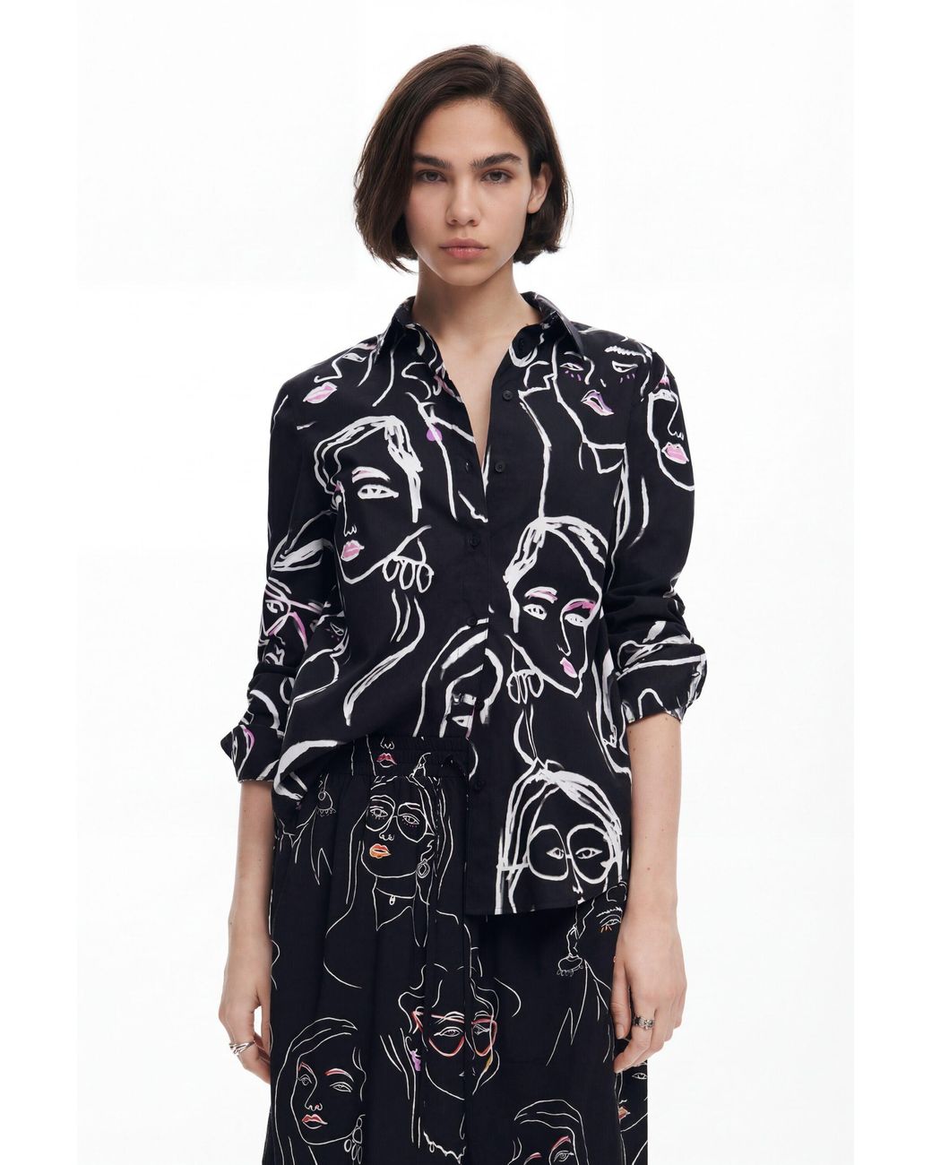 Desigual Black Face Print Shirt, Cotton