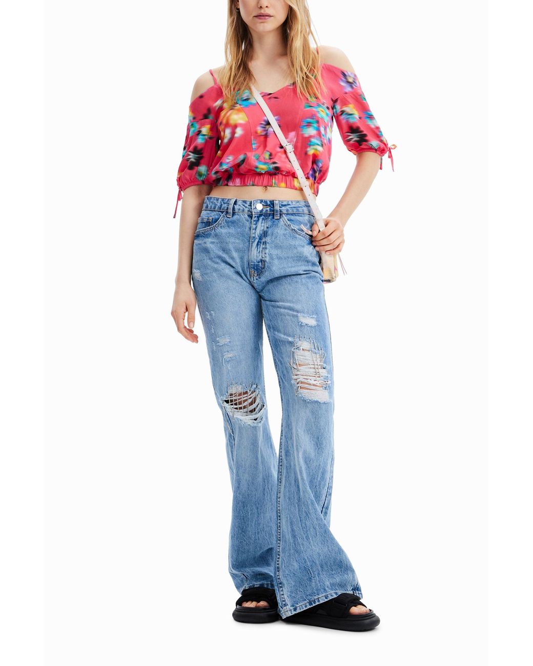 Desigual Short Gathered Floral Blouse, Viscose
