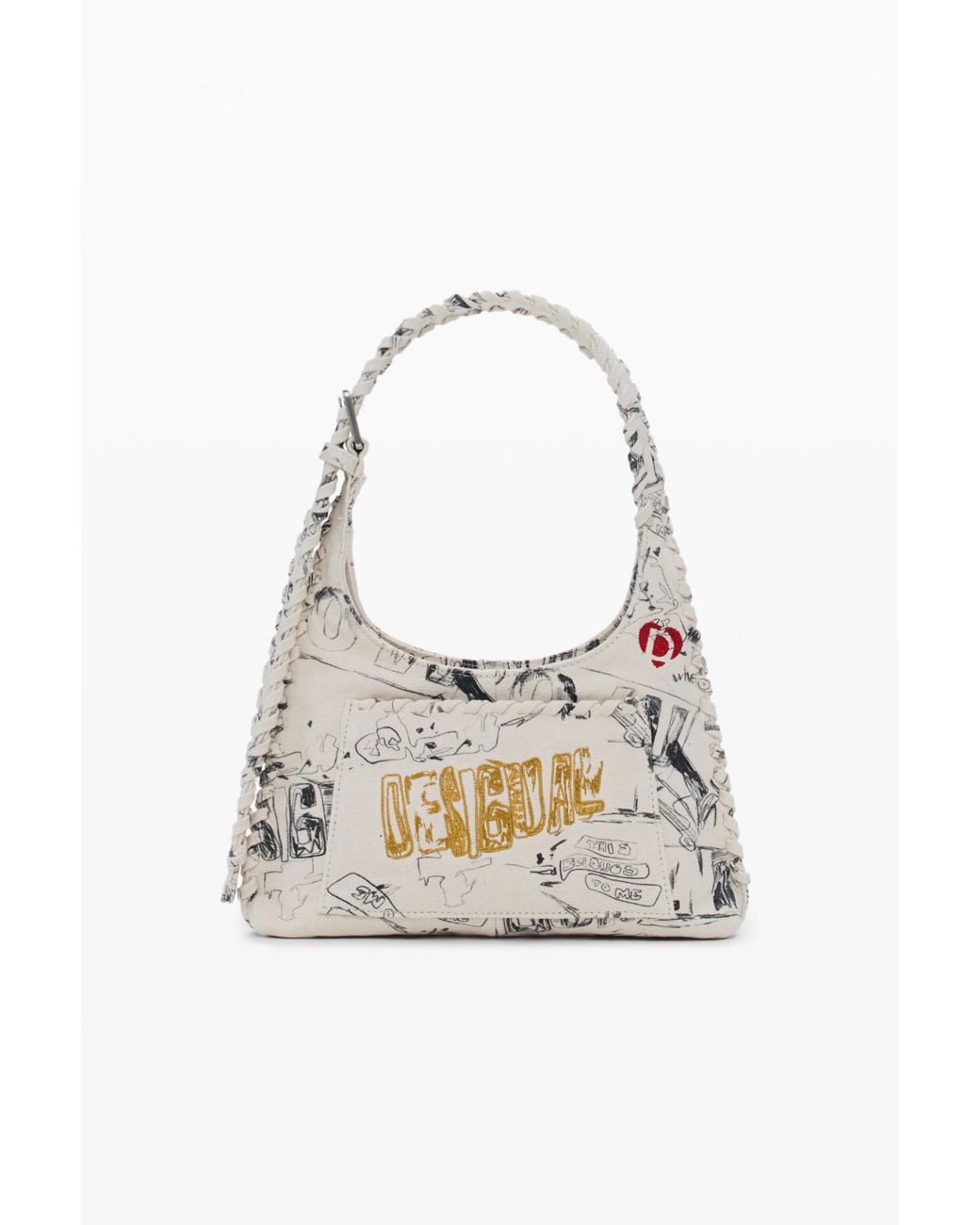 Desigual White Medium Bag With Lettering, Cotton