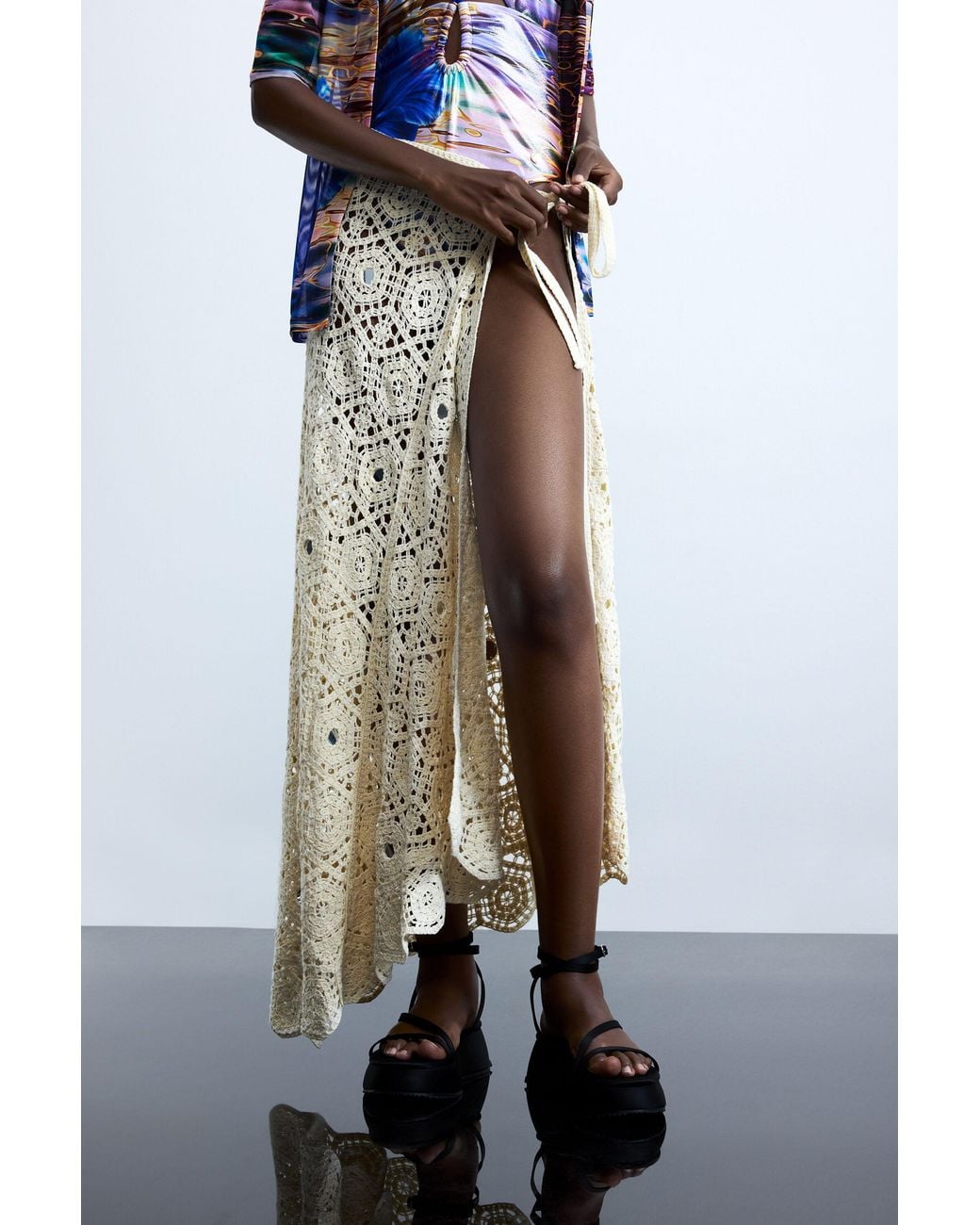 Desigual Blue Long Crochet Sarong