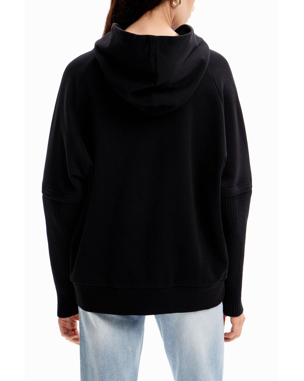 Desigual Black Oversize Mickey Mouse Hoodie, Cotton