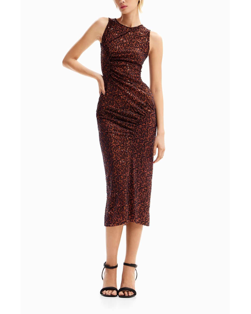 Desigual Brown Devoré Sequin Dress