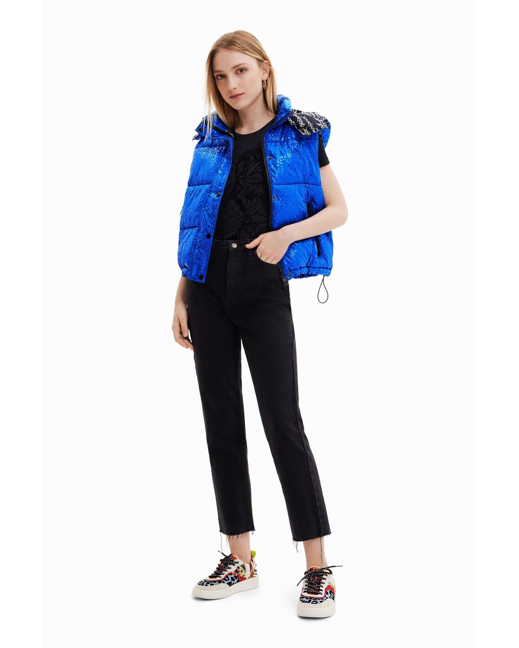 Desigual Blue Logo Quilted Gilet, Polyester
