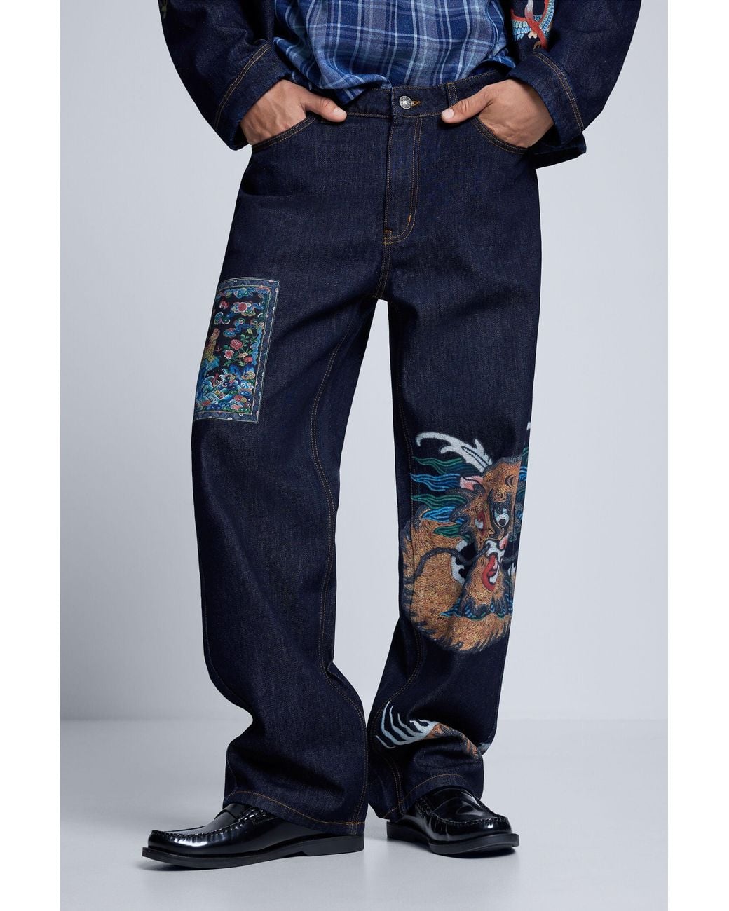 Desigual Blue Printed Jeans, Cotton for men