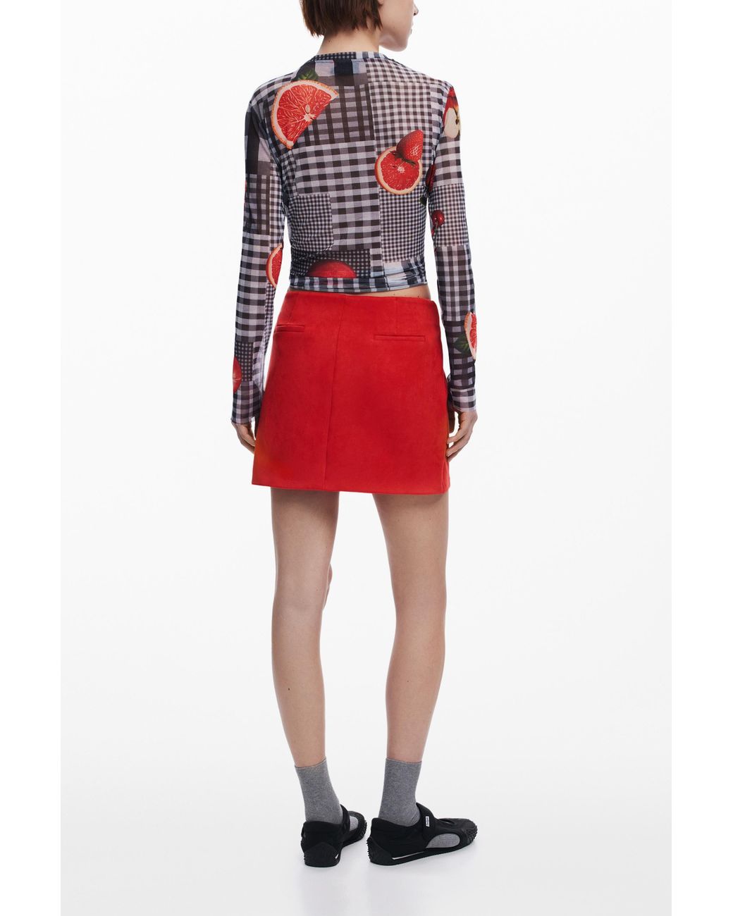 Desigual Red Vichy Tulle Fruit T-Shirt, Polyester