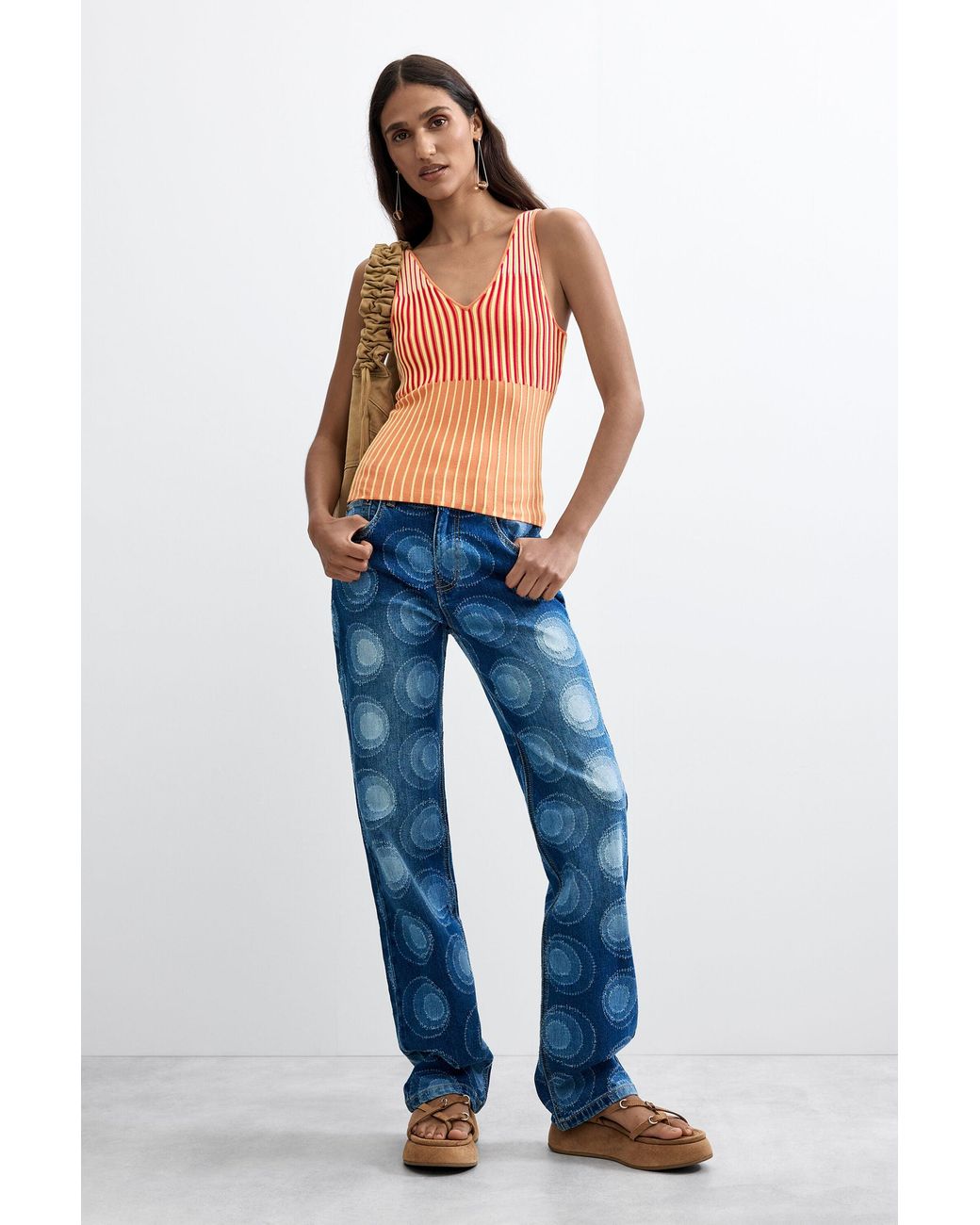 Desigual Blue Printed Slim Jeans, Cotton