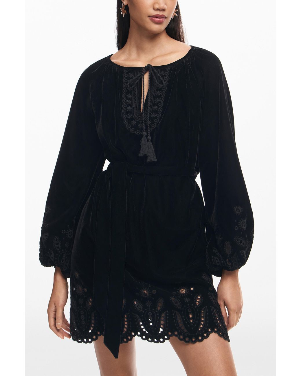 Desigual Black Embroidered Mini Dress, Polyester
