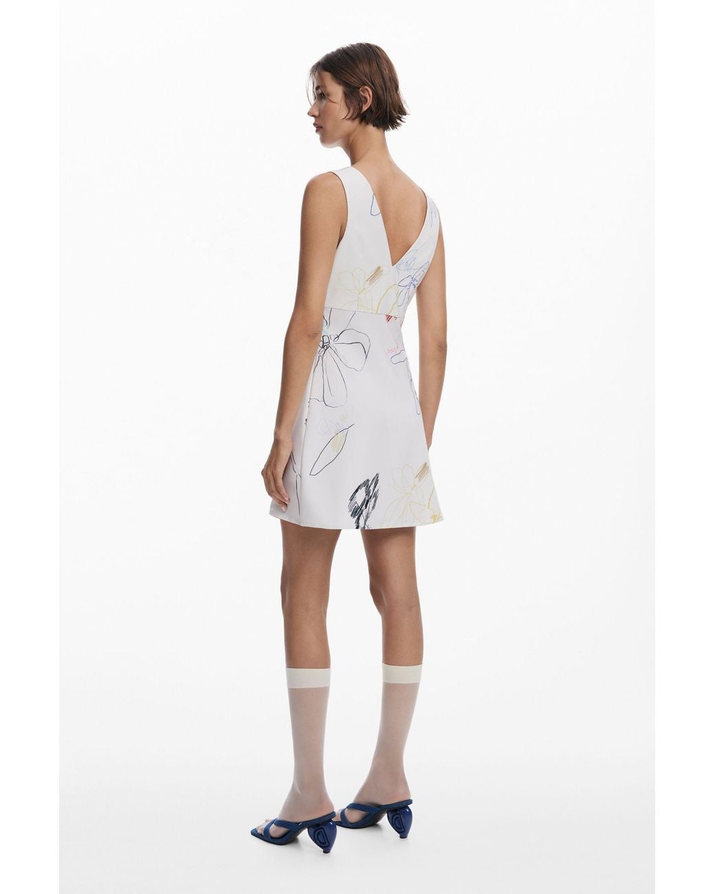 Desigual White Pinafore Dress With Strokes