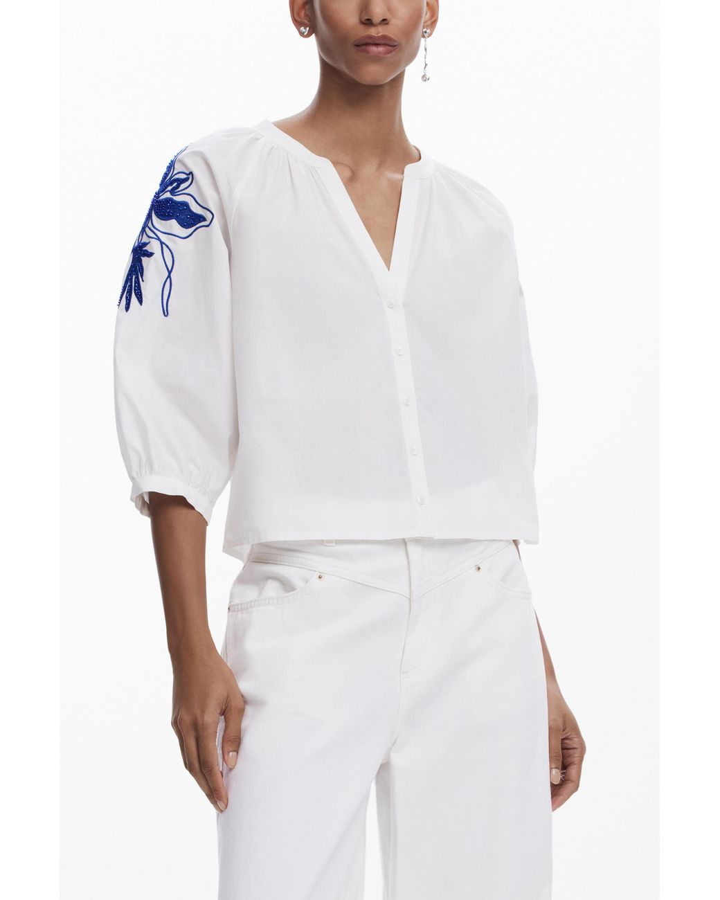 Desigual White Wide Leg Basic Jeans, Cotton