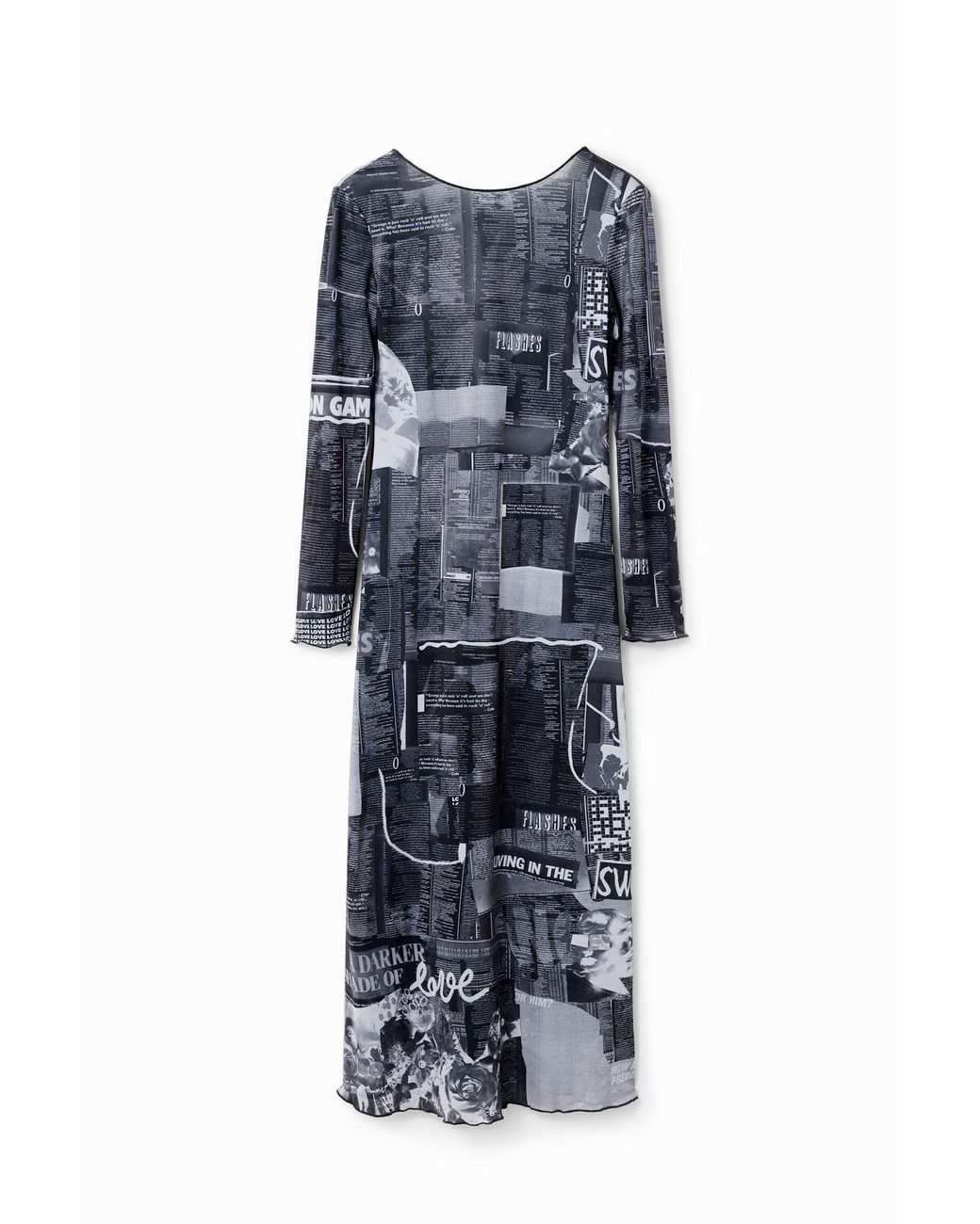 Desigual Blue Slim Newspaper Midi Dress, Polyester