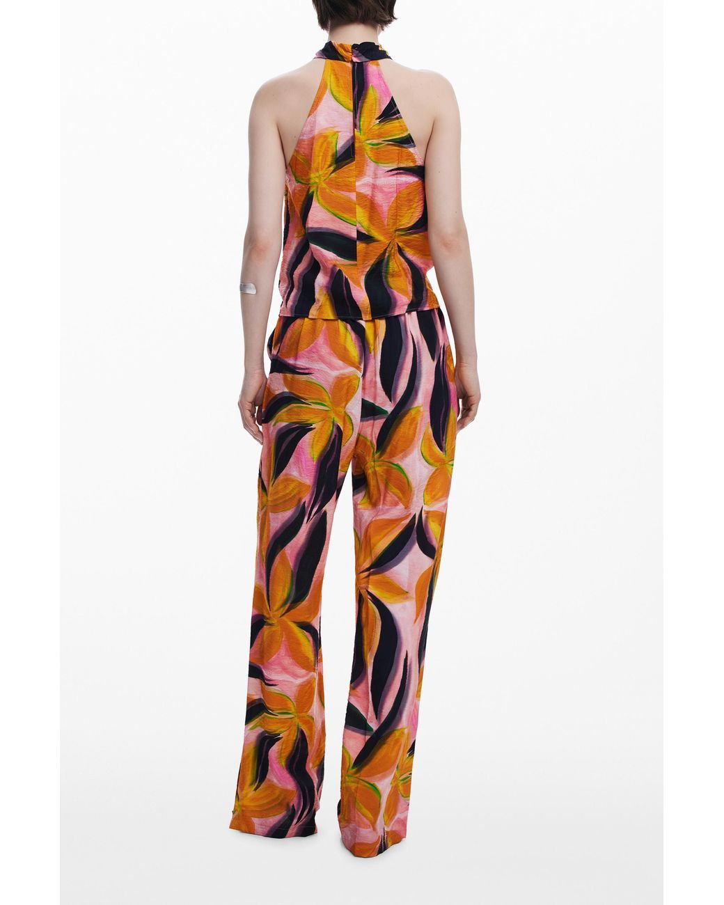Desigual Orange Crossed Flowers T-Shirt