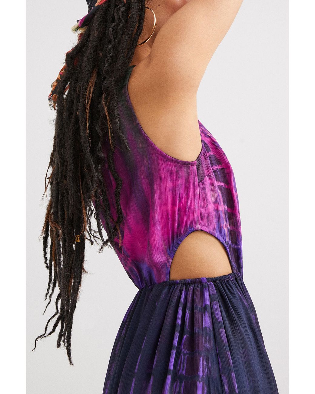 Desigual Purple Tie-Dye Cut-Out Dress, Polyester