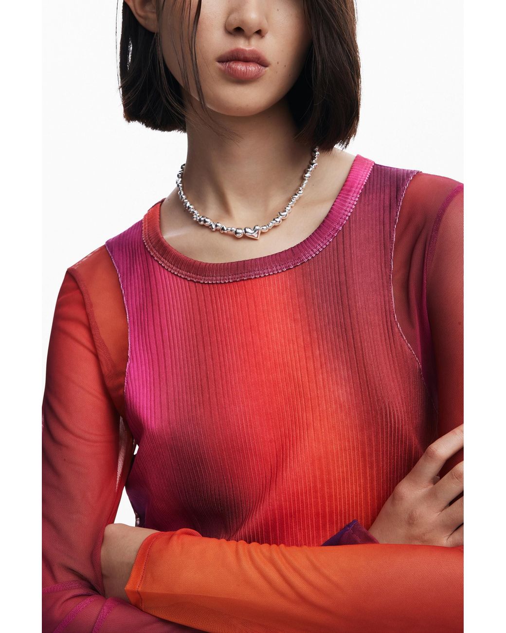 Desigual Red Combined Long-Sleeve T-Shirt, Polyester