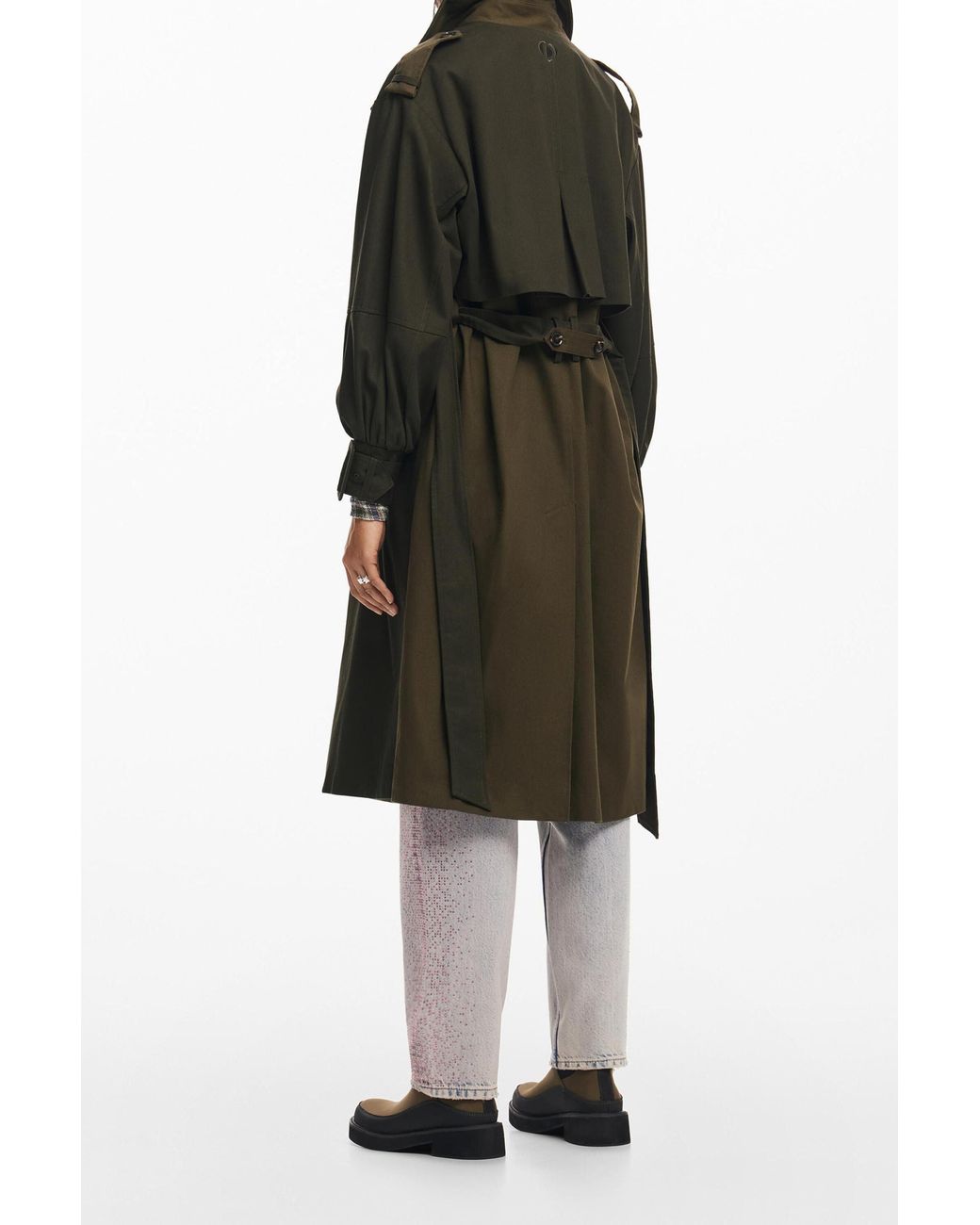 Desigual Black Long Trench Coat, Cotton