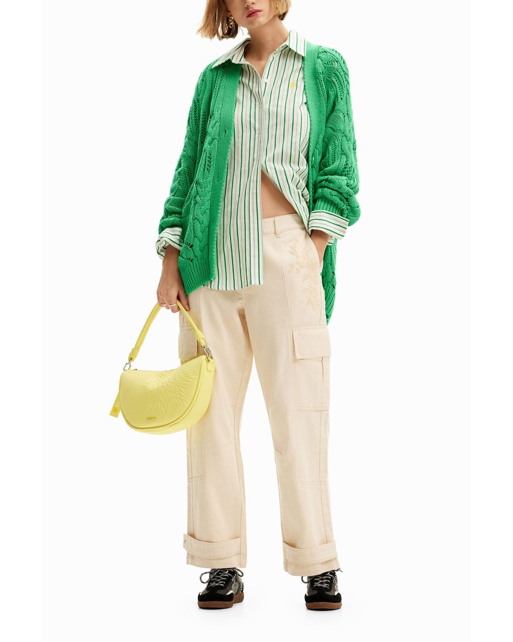 Desigual Green Oversize Openwork Cardigan