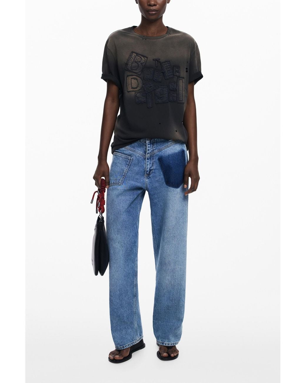 Desigual Black Sun-Faded Botter Short-Sleeve T-Shirt, Cotton