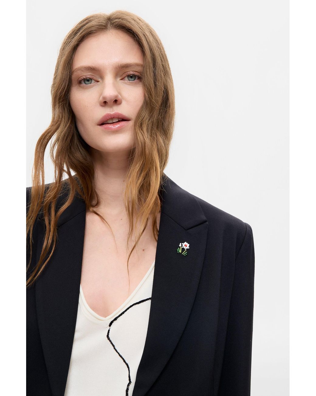 Desigual Blue Structured Blazer Pin