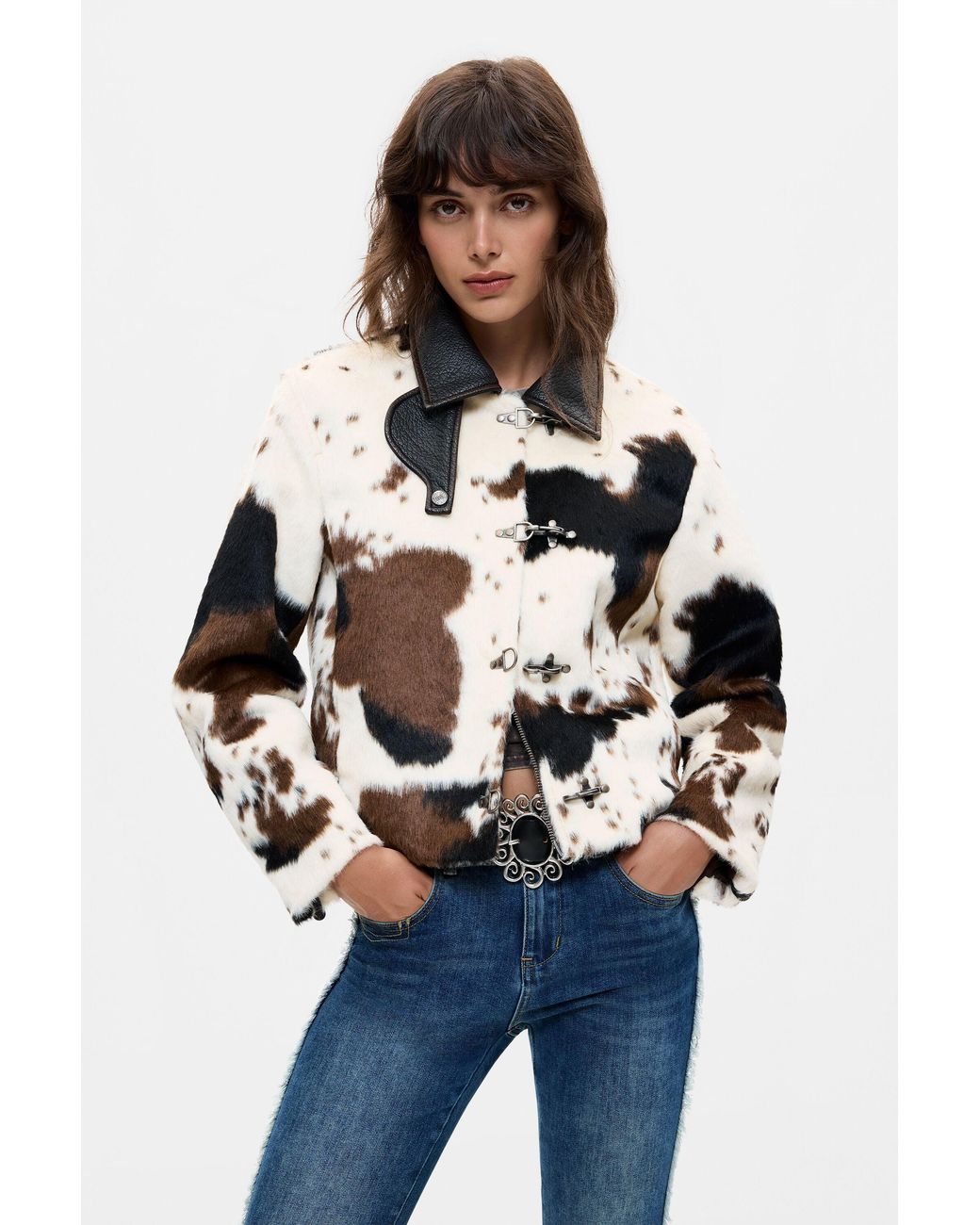 Desigual Blue Animal Print Faux Fur Jacket