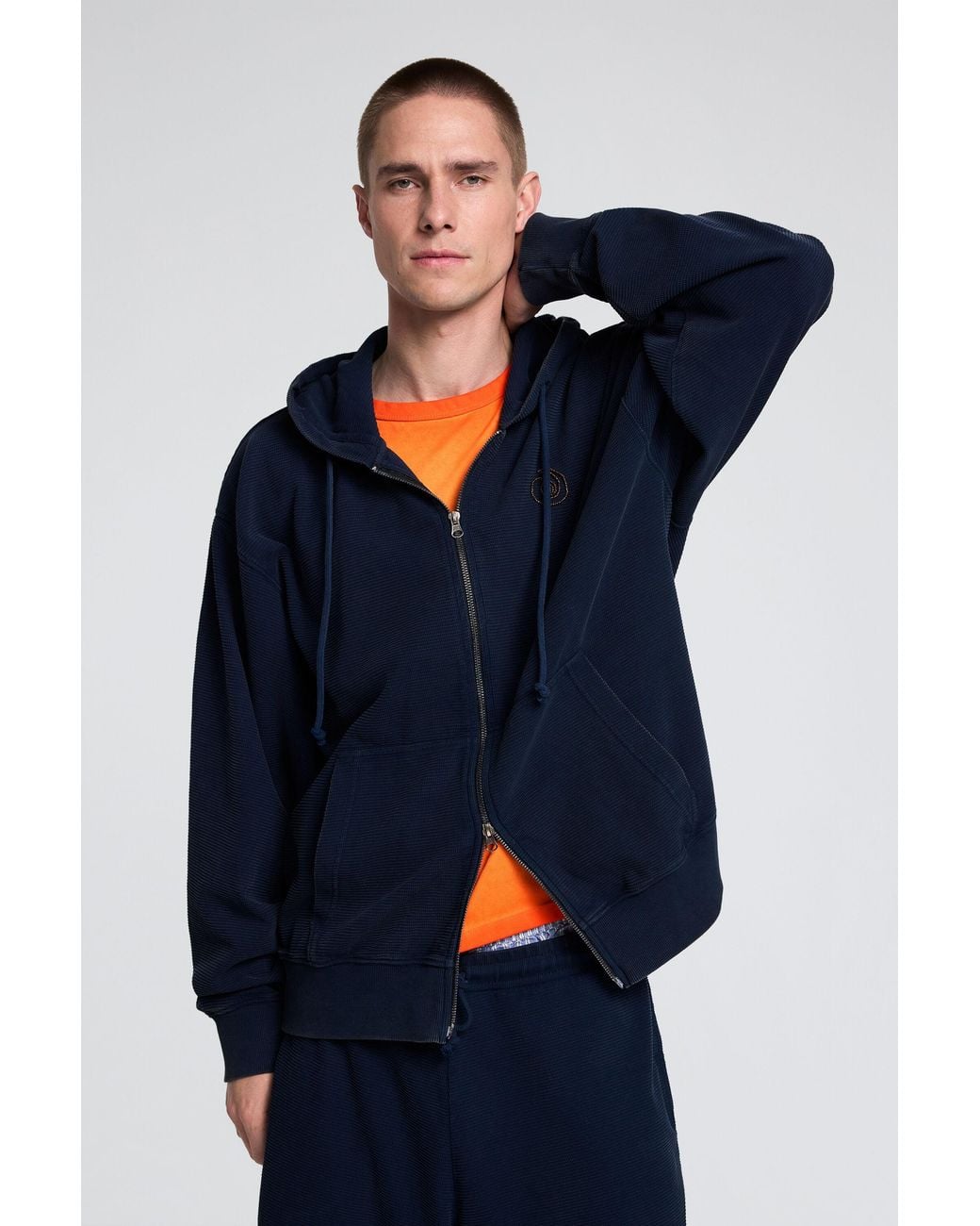 Desigual Blue Knit Hoodie, Cotton for men