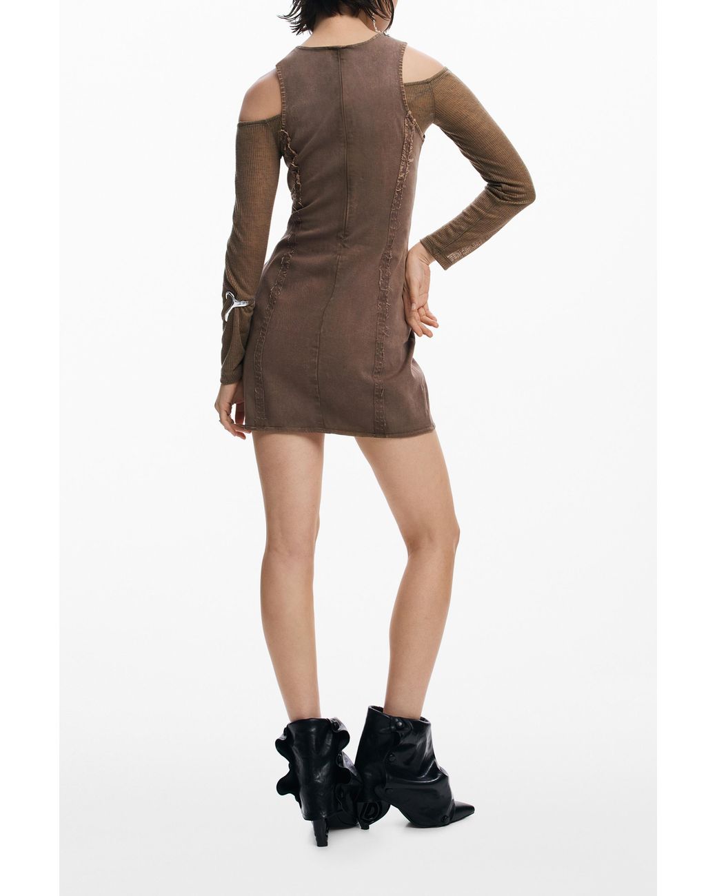Desigual Brown Denim Combined Dress, Cotton