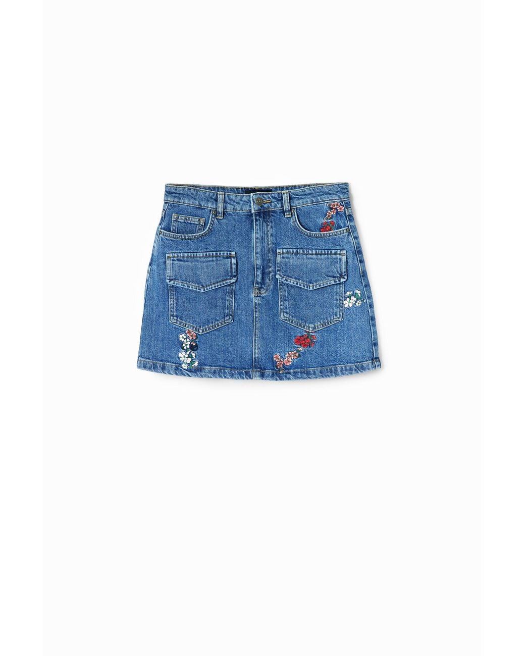 Desigual Blue Floral Denim Mini Skirt, Cotton