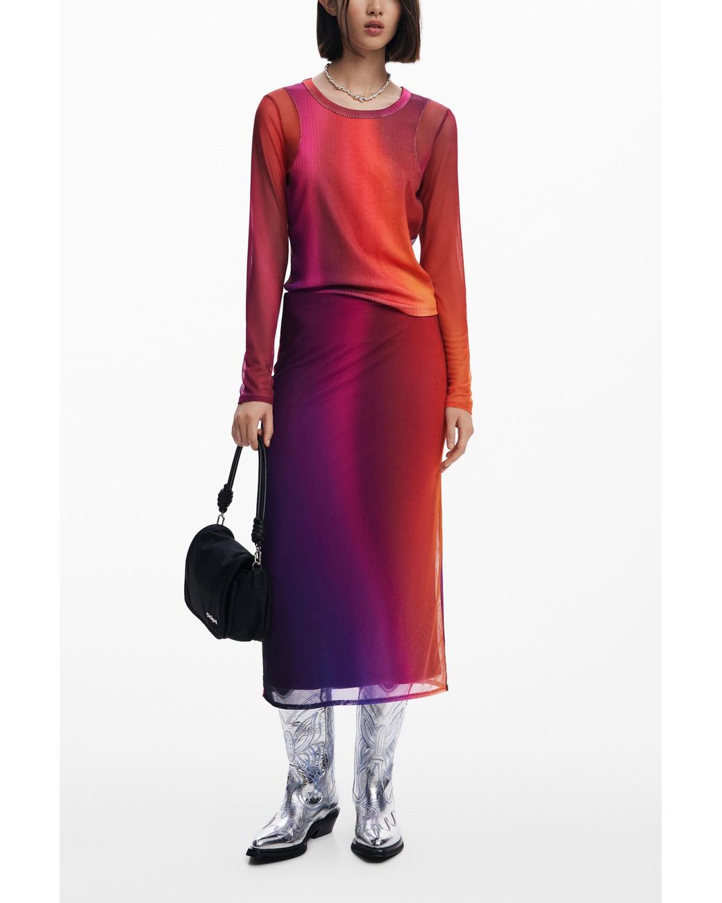 Desigual Red Combined Long-Sleeve T-Shirt, Polyester