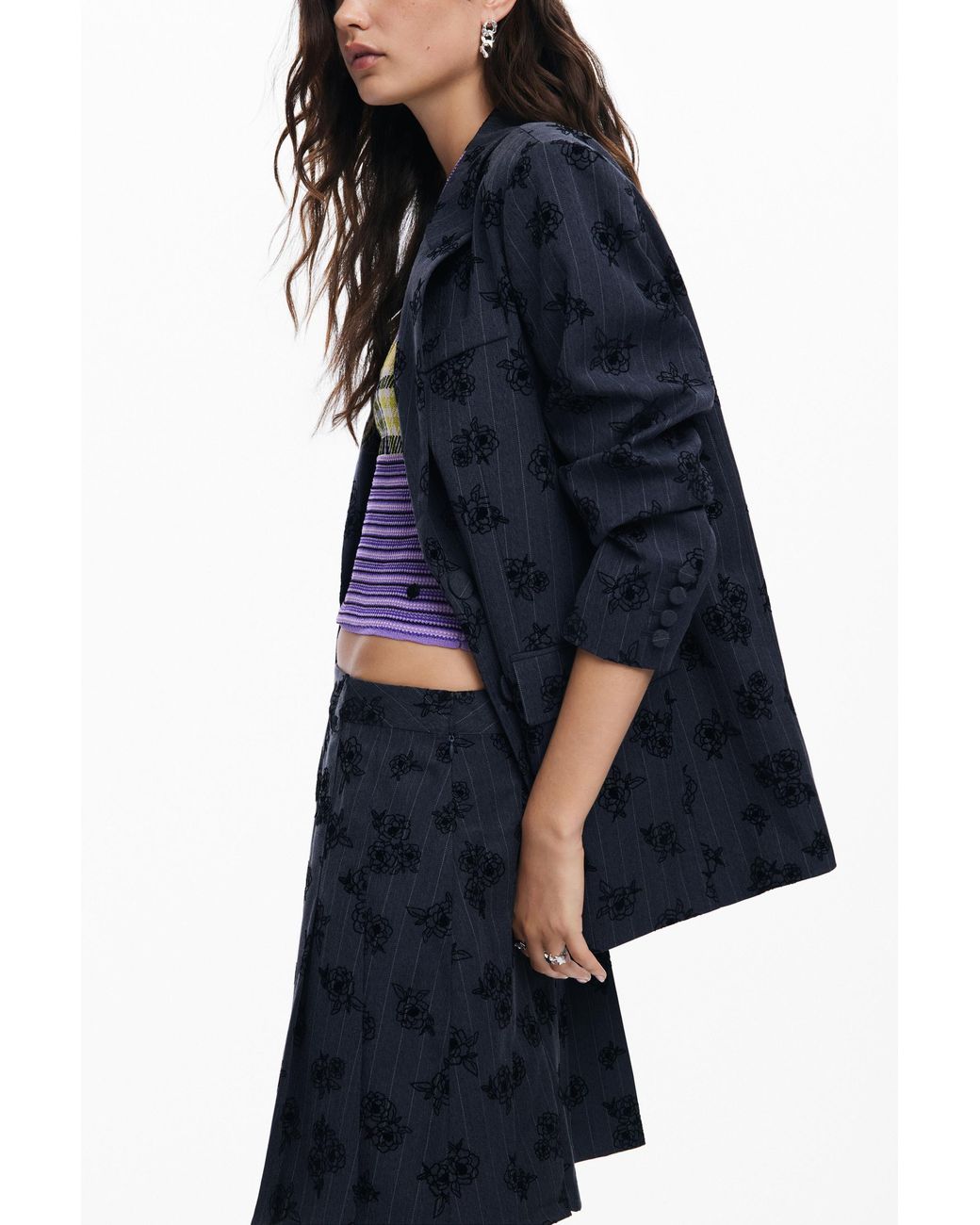 Desigual Black Floral Print Blazer