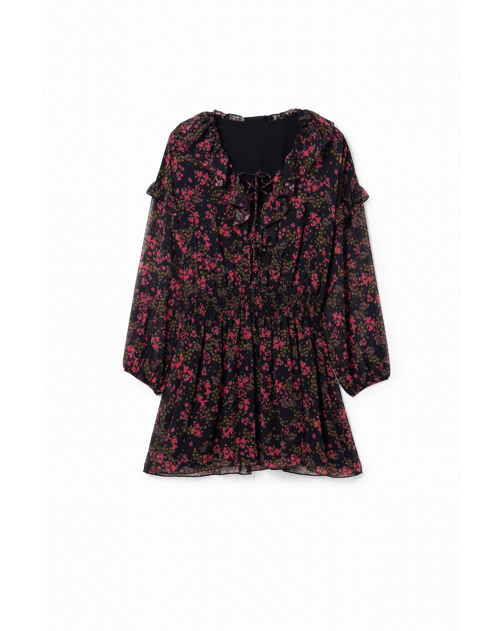 Desigual Purple Short Floral Chiffon Dress, Polyester