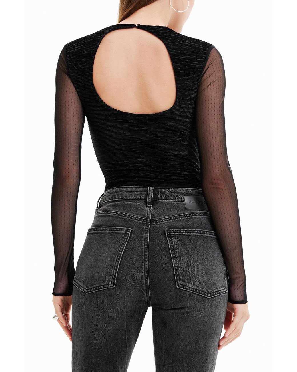 Desigual Black Body With Sheer Tulle Sleeves