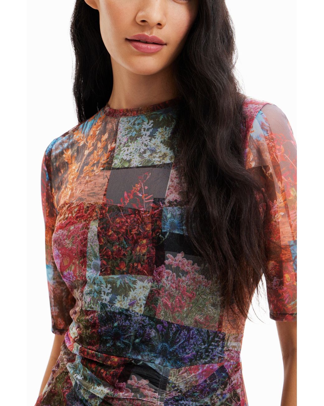 Desigual Red Short Forest Dress, Polyester