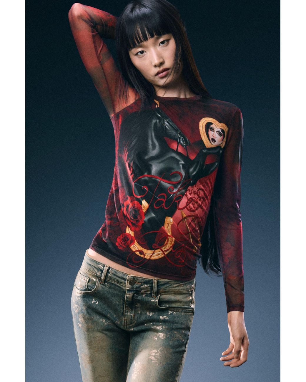 Desigual Blue Printed T-Shirt, Polyester