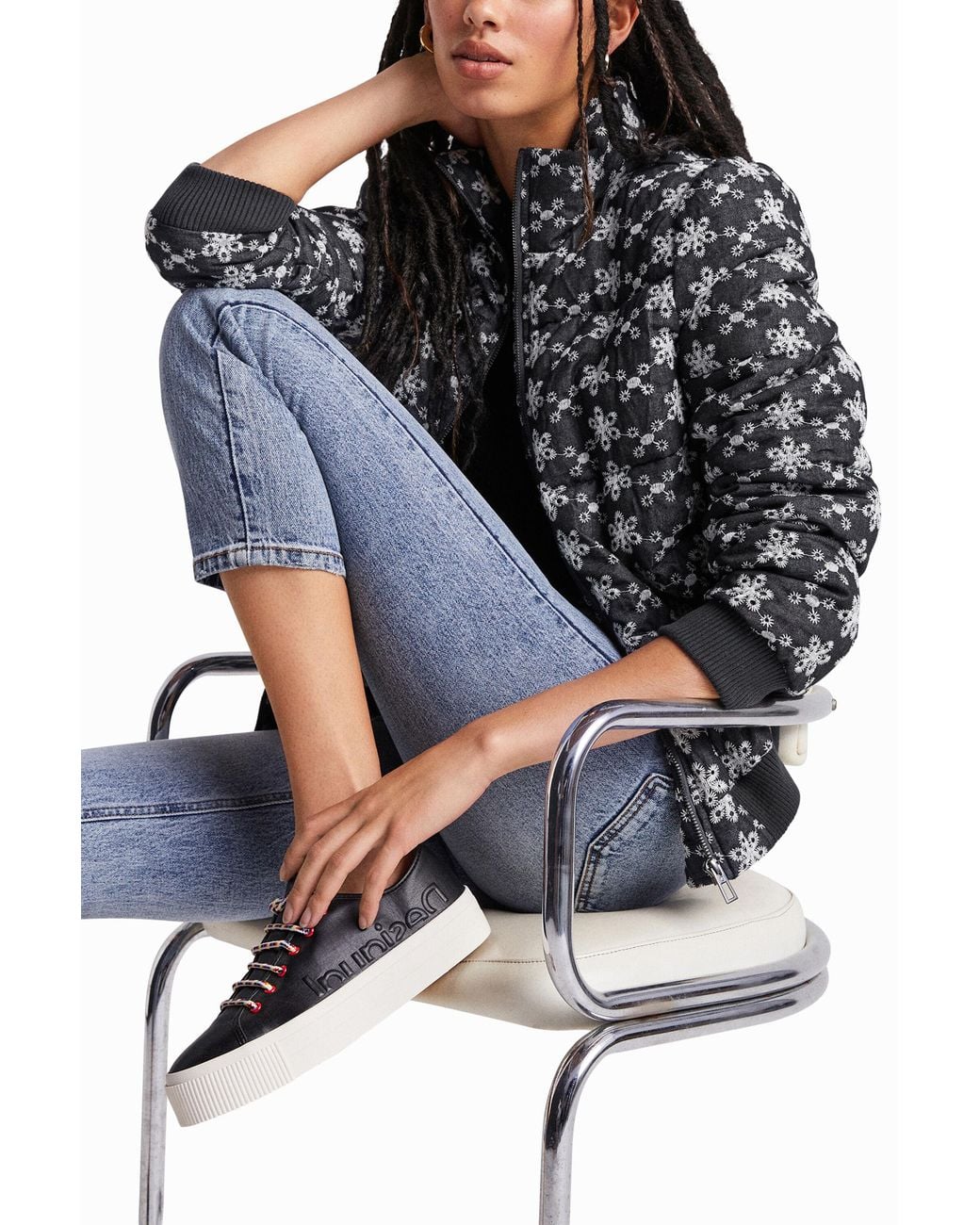 Desigual Black Lace Quilted Jacket